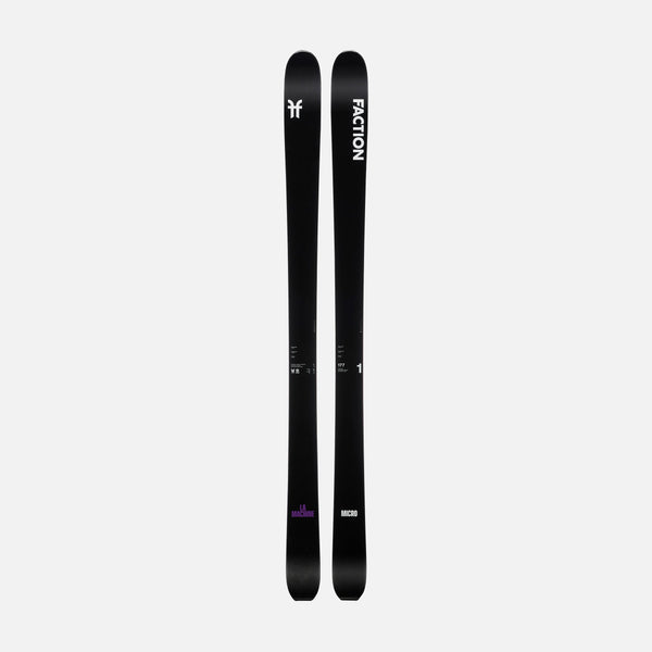 Topsheet of Faction La Machine 1, black touring ski on a grey background.